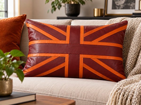 Maroon & Tan Rectangle Lambskin Leather Cushion Cover – view 3