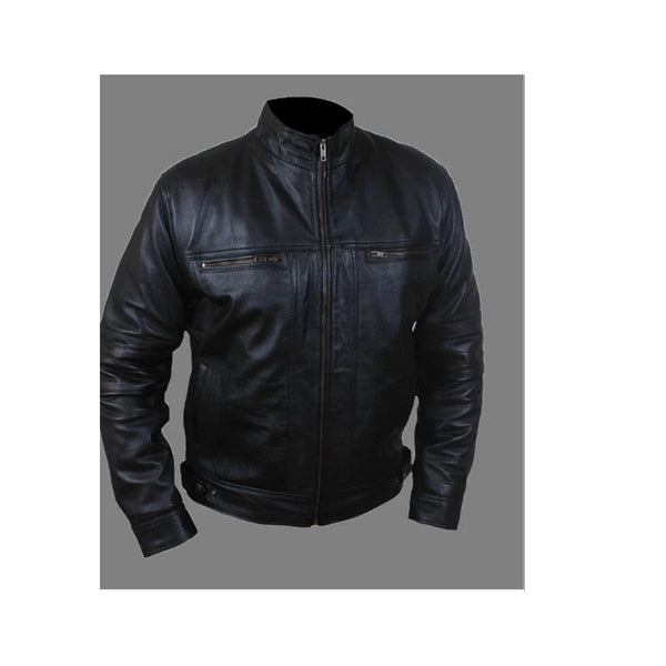 Noora Men’s Black leather jacket With zippers & Pocket |