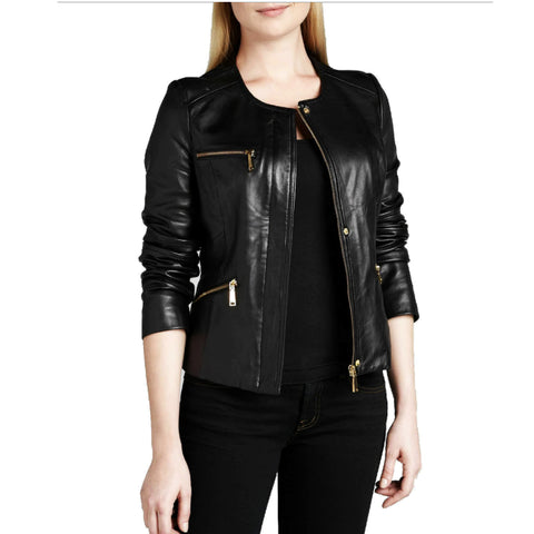 Noora New Women Lambskin Black Leather Jacket Stylish Biker Modern Leather Jacket L21