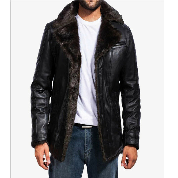 Noora Leather Jacket Men's Fur cliff Black Leather Coat Smart Fit NI-61