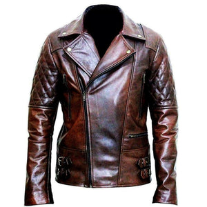 NOORA Men Biker Motorcycle Vintage Lambskin Brown Bomber Leather Jacket SJ128