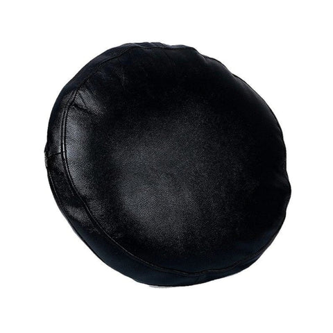 Noora Lambskin Leather Black Round Pillow Cover | Hom & Living Decor | Modern Throw Cases Cover | Housewarming Circle Shape Cushion Cover | ST0147