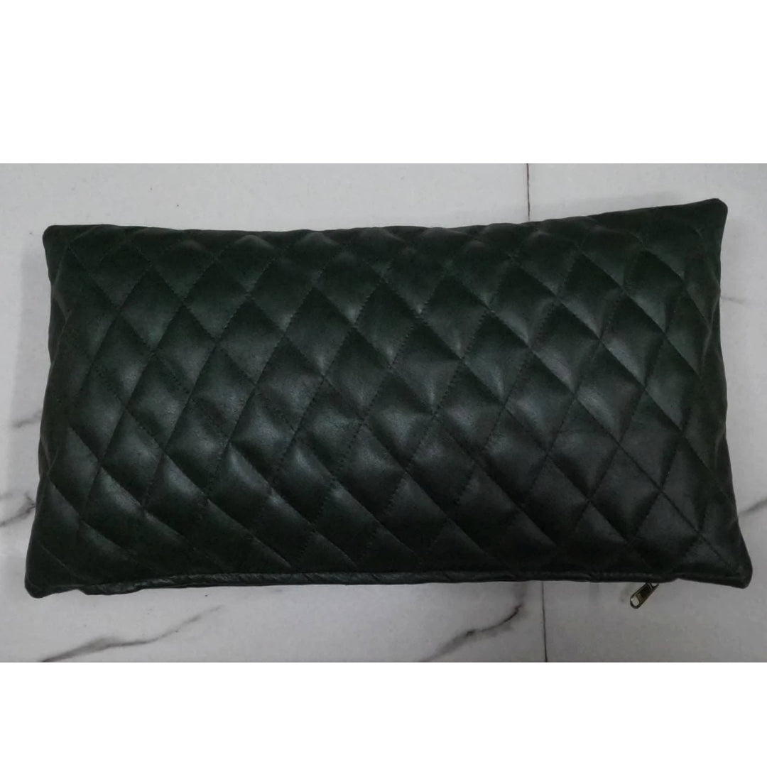 Noora Lambskin Leather Cushion Cover | Dark Green Rectangle Throw Cover | Home & Living Decor |  Full Quilted Lumbar Leather Pillow Cover | Housewarming Gifts | SK12