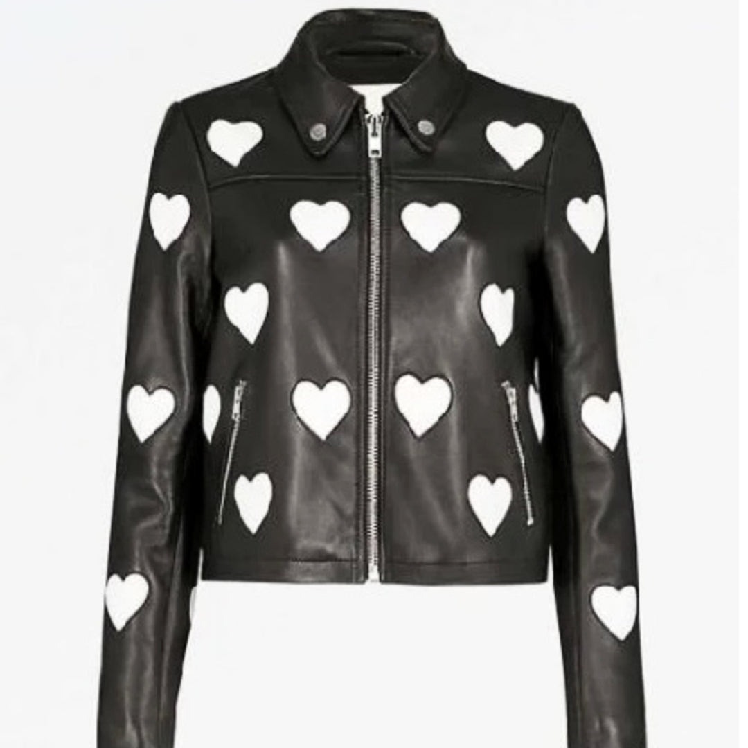 Noora Womens Black & White Lambskin Leather Jacket | White HEART Style Jacket | Color Block Jacket | Motorcycle Jacket YK047