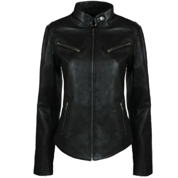 Noora Women's & Girls Leather jacket, Ladies Black Leather Biker Jacket, Casual Slim Fit Jacket, Glossy Party Jacket YK17