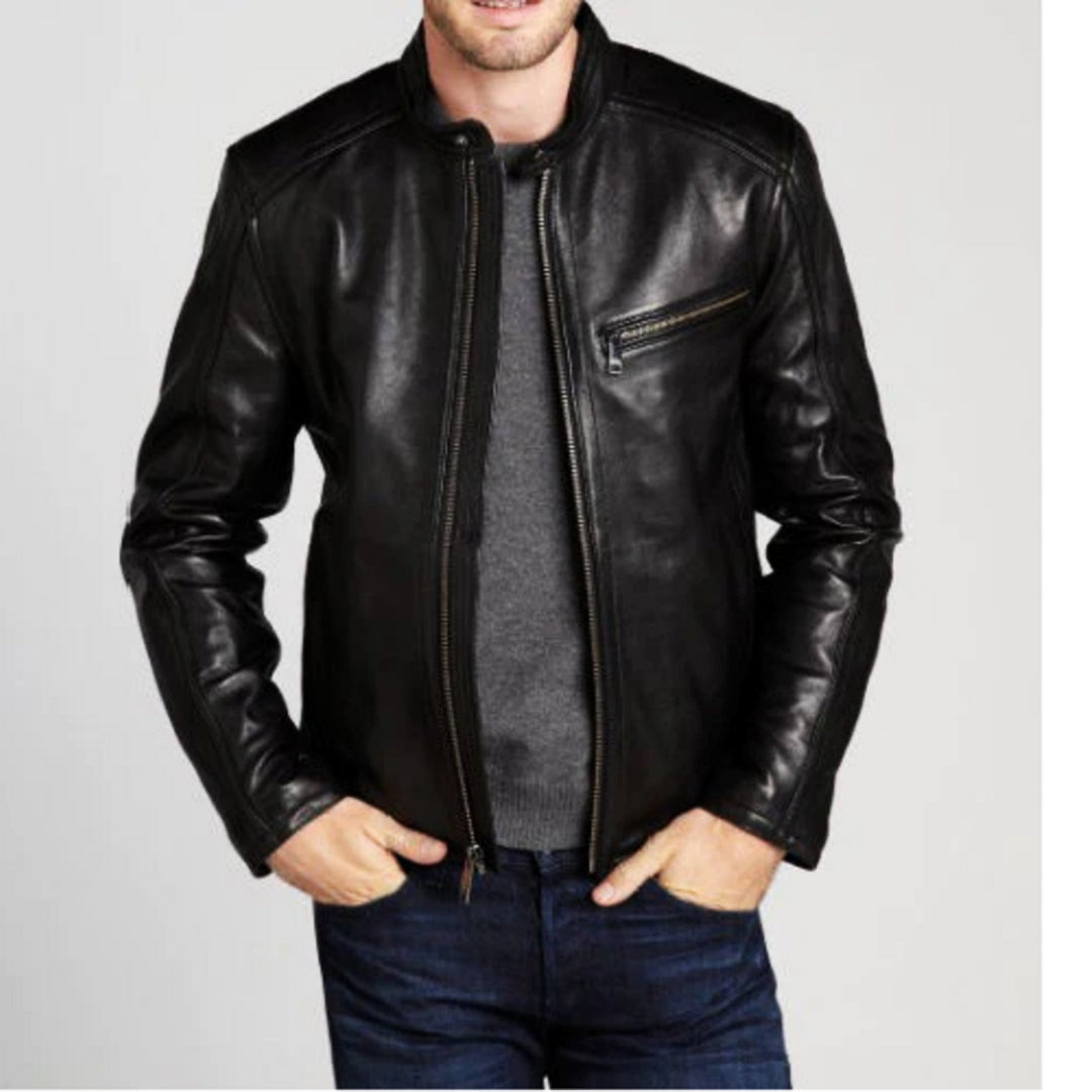 Noora New Lambskin Mens Black Leather Jacket | Casual Glossy Black Biker Jacket | Best Gift For Him YK091