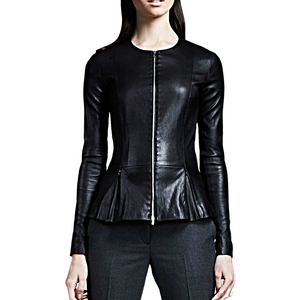 Noora Women's Black leather Peplum Jacket ST0319