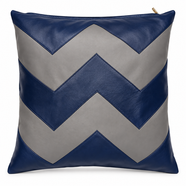 Blue & Grey Lambskin Leather Cushion Cover – view 2