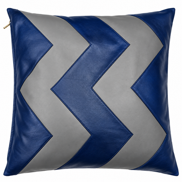 Blue & Grey Lambskin Leather Cushion Cover – view 3
