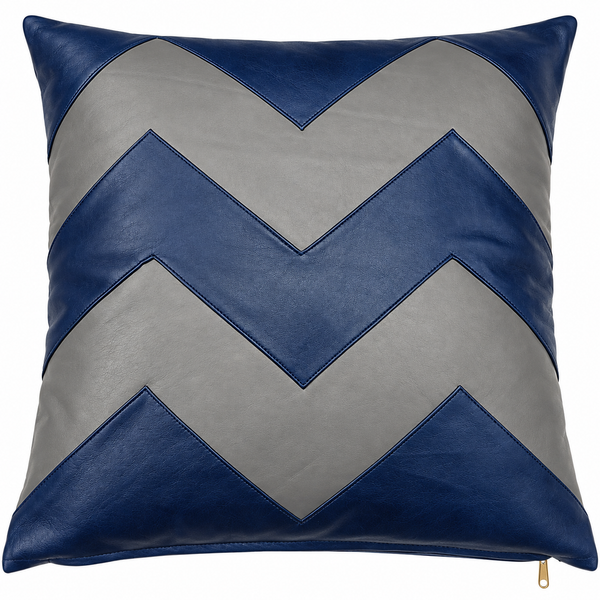 Blue & Grey Lambskin Leather Cushion Cover