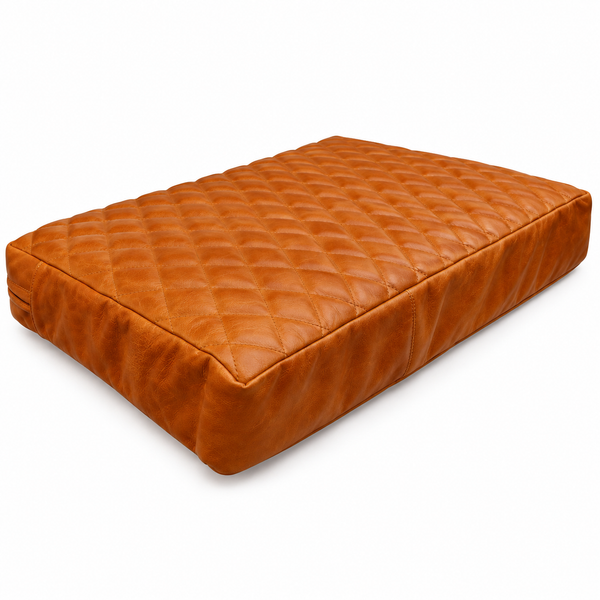Lambskin Leather Seat Cushion Cover Mango Tan, Quilted Designer Sofa Cushion Case, Table Seat – view 3