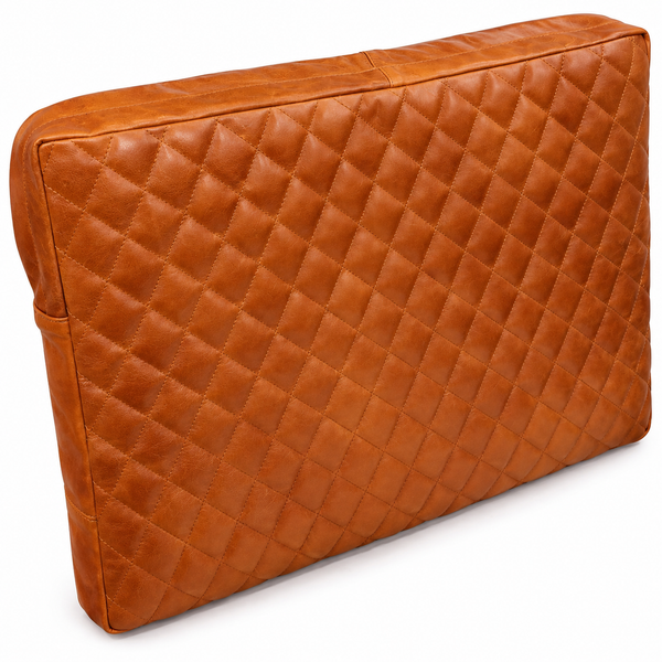 Lambskin Leather Seat Cushion Cover Mango Tan, Quilted Designer Sofa Cushion Case, Table Seat – view 4