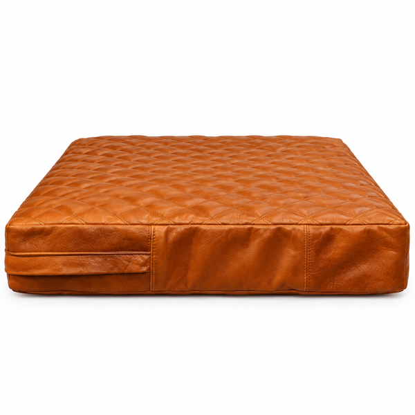 Lambskin Leather Seat Cushion Cover Mango Tan, Quilted Designer Sofa Cushion Case, Table Seat – view 5