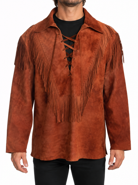 NOORA Men Western Suede Leather Jacket Fringe Suede Leather Shirt  SP456