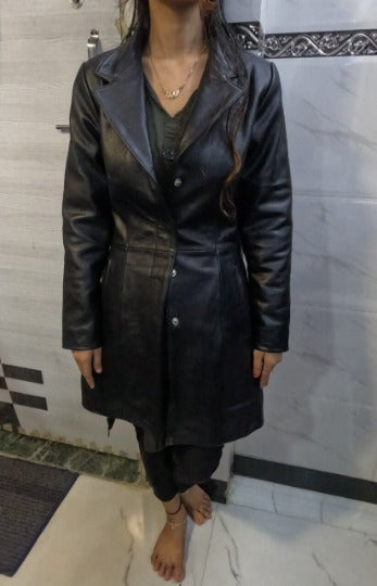 NOORA New Stylish Lambskin Soft Leather Women Black Genuine Leather Trench Coat, Designer Trench coat Custom to order (ALL SIZES) #RS613