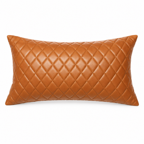 Mango Tan Lambskin Leather Diamond-Stitched Cushion Cover