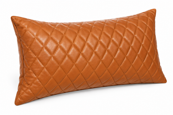Mango Tan Lambskin Leather Diamond-Stitched Cushion Cover – view 2