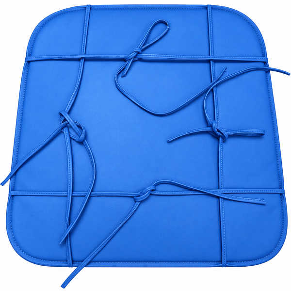 Lambskin Leather Blue Round Chair Pad With Ties, Curvy Shape Rounded Edge Chair Pad, Seat Pad for – view 3