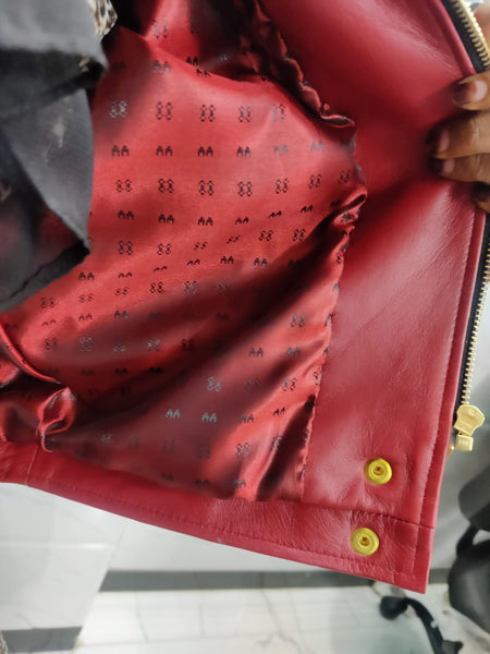 Noora Women's Lambskin Red Leather Crop Jacket, Stylish Red Shrug Biker Leather Jacket, Gift for Her
