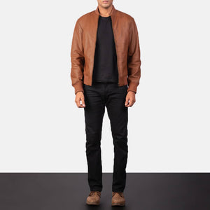 Noora Genuine Men's Lambskin TAN Bomber Leather Jacket Cafe Racer Riding Jacket With Zipper & Pocket