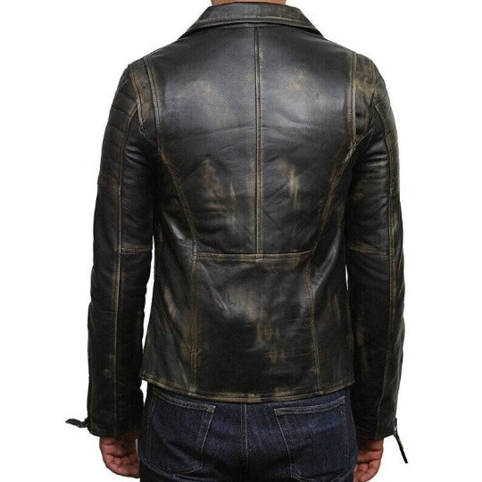 Noora Men Black Rub Off Leather Jacket | BOMBER Style Biker Jacket | Slim Fit Movie Jacket |Chinese Collar CASUAL Jacket