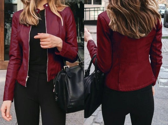 Women Real Soft Leather Blood Red Color Biker Jacket | Clubbing Party GLITTER Jacket |  Silver Metallic on Black Leather