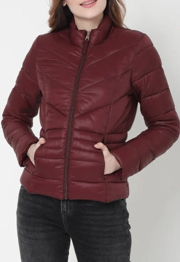 Noora Womens Puffer Leather Jacket | MAROON Leather Oversized Puffer Jacket | HANDMADE Leather Puffy Jacket | Casual QUILTED Leather Jacket | RTS06