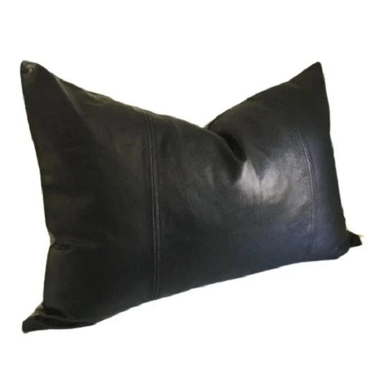 Noora Lambskin Leather RECTANGLE BLACK Pillow Cover| Living Decor Housewarming Gift| Sofa Throw Case Cover | RTS12