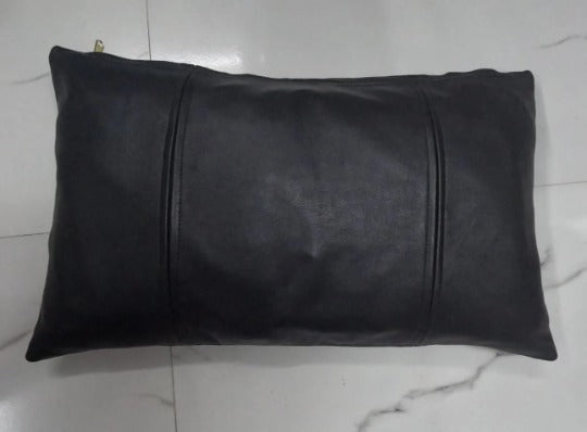 Noora Lambskin Leather Pillow Cover | RECTANGLE BLACK leather lumbar Cushion Cover | Living Decor Housewarming Gift | Sofa Throw Case Cover | RTS12