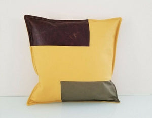 Noora MULTICOLOR Lambskin Leather Cushion Cover | Throw Cover For Home & Living Decor| PATCHWORK Lumber Case | Housewarming Color Block Cover | RTS20