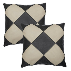 Noora Customized Black & White Leather Pillow COVER, DIAMOND Shape white patch SQUARE Cushion Cover, Gift Cushion Cover Color block Living Decor | RTS18