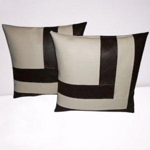 Noora Brown&White Leather Cushion Cover, SQUARE Pillow Cover |Sofa Cushion Case for Couch- Beige and Brown|RTS35