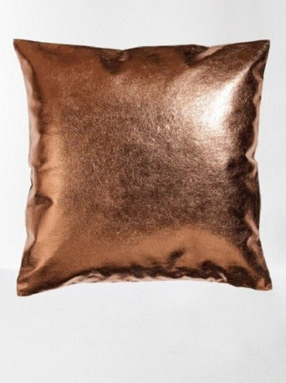 Noora Lambskin Leather Cushion Cover |Metallic Rose GOLD SQUARE Pillow COVER |Decorative Throw Covers For Housewarming, Luxury Wedding Gift | RTS34
