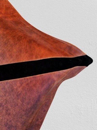 Noor Lambskin Leather SQUARE Pillow Cover | Antique Brown Cushion Cover with Black Stripe Decorative Throw Covers for Living Room & Bedroom | RTS31