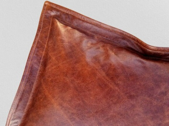 Noor Lambskin Leather SQUARE Pillow Cover | Antique Brown Cushion Cover with Black Stripe Decorative Throw Covers for Living Room & Bedroom | RTS31