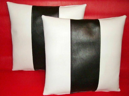 Noora Lambskin Leather Pillow Cover | Lumbar BLACK WHITE SQUARE Cushion Cover Case , Gift Cushion Cover, Throw Cover Case Sofa Pillows | RTS30