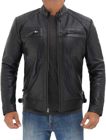 Noora Men's Lambskin BLACK Leather Jacket| Quilted Motorcycle Biker Jacket | Best Gift For Men's RTS23