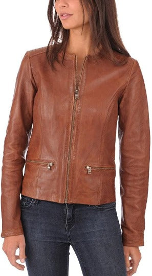 Noora Women's Brown Leather Jacket | Western Casual Wear Jacket | Custom Made Oversize Jacket | Casual Slim Fit Leather Ladies Jacket | RTS22