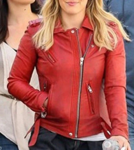 Noora Women's Stylish Antique Red Leather Jacket,  Celebrity Movie Jacket, Western Clubbing Party Jacket