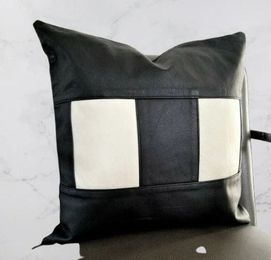 Noora Multi Colour BLACK & WHITE Lambskin Leather Pillow Cover| SQUARE Cushion Cover Case |Housewarming Pillow Cover