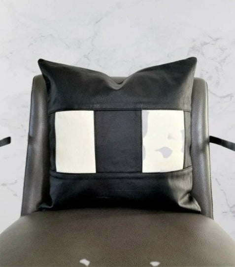 Noora Two Colour BLACK and WHITE Lambskin Leather Pillow Cover | SQUARE Cushion Cover Case | Gift Cushion Cover | Throw Pillow Cover | RTS48