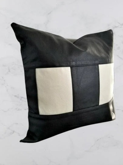 Noora Two Colour BLACK and WHITE Lambskin Leather Pillow Cover | SQUARE Cushion Cover Case | Gift Cushion Cover | Throw Pillow Cover | RTS48
