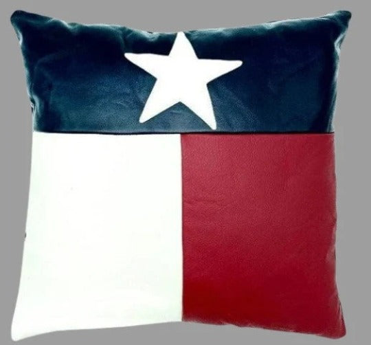 Noora Leather Cushion Cover |Square Multi Color Black White Red Patchwork Cover |Color Block Leather Texas Flag Pillow Cover |Gift Star Cover | RTS50