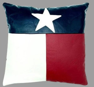 Noora Leather Cushion Cover|Square Multi Color Black White Red Patchwork Cover|Color Block Texas Flag Pillow Cover|RTS50