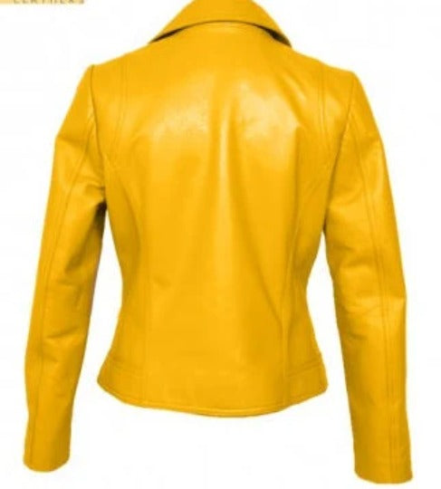 Noora Women's Yellow Leather Jacket, Western Party Wear Jacket, Ladies Slim Fit Motor Biker Leather Jacket - RTS48