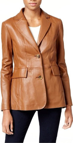 Noora Women's Lambskin TAN Leather BLAZER | Office Wear FORMAL Leather Blazer | Winter Leather Coat