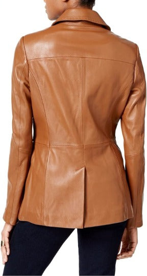 Noora Women's Lambskin TAN Leather BLAZER | Office Wear FORMAL Leather Blazer | Classic Outwear Winter Leather Coat | Gift For Ladies | RTS45