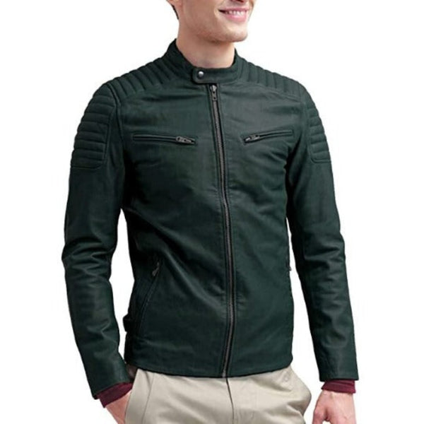 Noora Men's Lambskin Dark Green Leather Jacket| Motorcycle Quilted Designer Jacket |Best Gift For Him| RT38