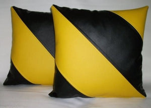 Noora Lambskin YELLOW & BLACK Leather Cushion Cover, SQUARE Bio Pillow Cover, Throw Covers Gift for Anniversary | RTS36