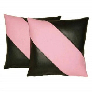 Noora Lambskin Black and Pink Leather SQUARE Cushion Cover | Decorative Throw Covers for Living Room & Bedroom | Color-block Cushion Cover| RTS61